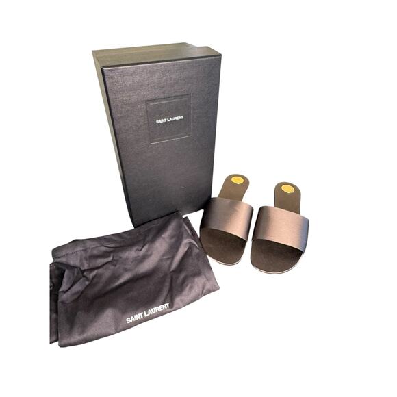Saint Laurent NIB Carlyle Satin Flat Slide Sandals in Roast Brown Size 41 - Picture 2 of 13